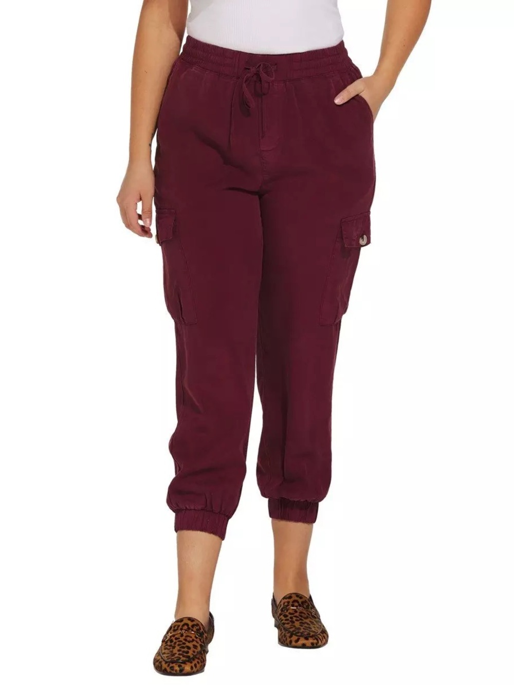 Dress Forum Women's Burgundy Linen Cargo Pants